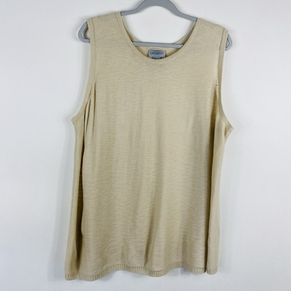 Catherines Sweater 2X Tan Sleeveless Shell Crewneck Knit